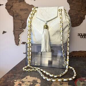 Chanel White Tassel Quilted Calfskin Leather Shoulder Bag GHW Authentic CoA